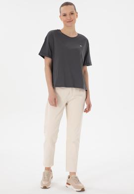 Kadın Antrasit Kol Katlamalı Bisiklet Yaka Tişört - 50305822023