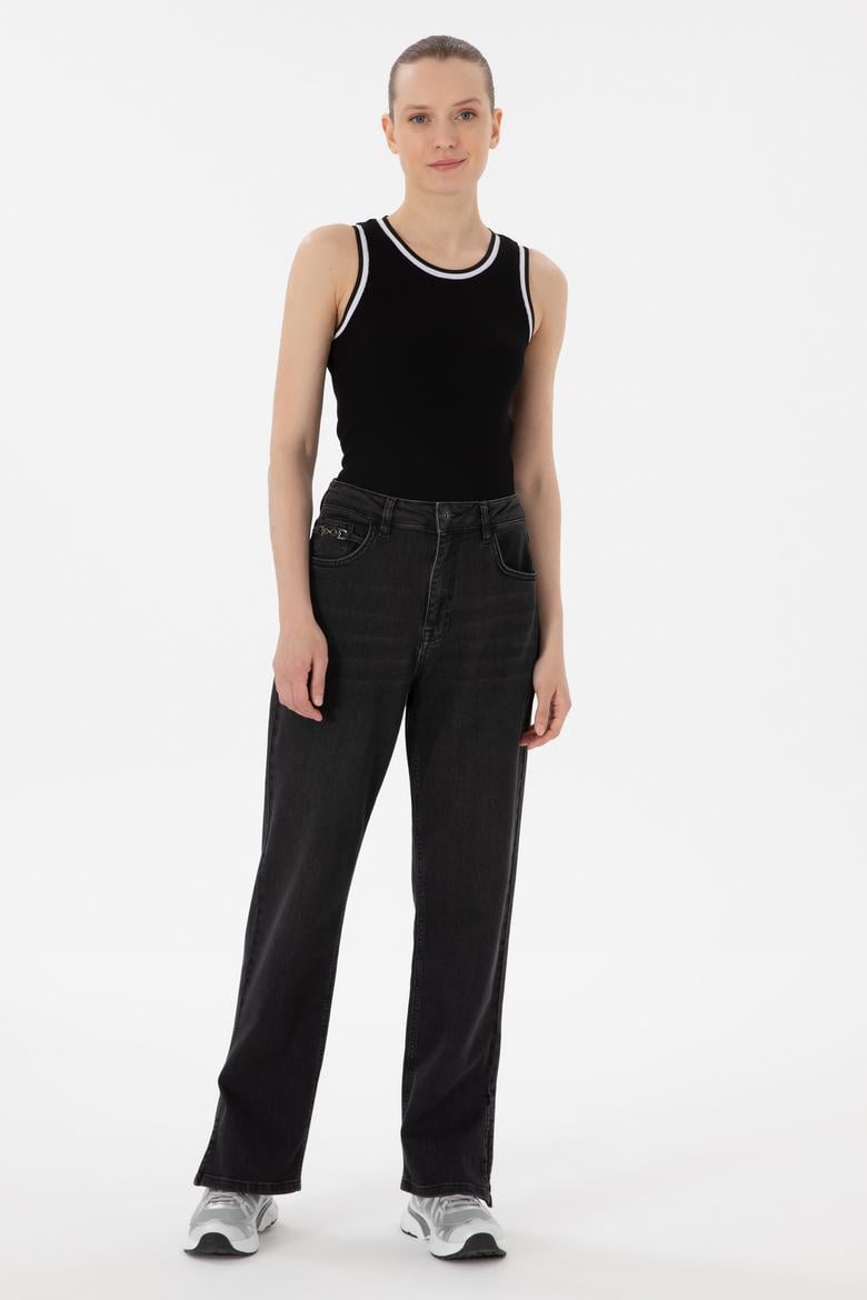 Kadın Siyah Kolsuz Bisiklet Yaka Tişört - 50305857019