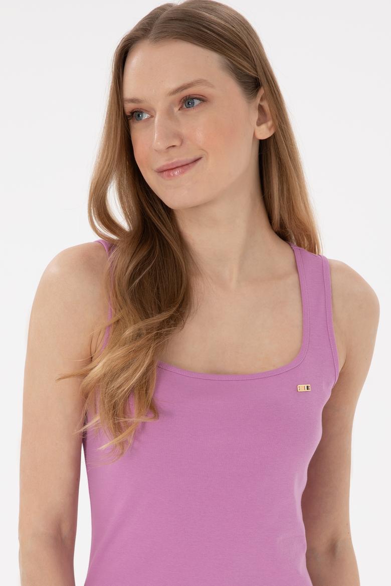 Kadın Pembe Yırtmaçlı Kolsuz Kare Yaka Midi Boy Örme Elbise - 50305835046