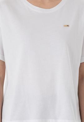 Kadın Beyaz Kol Katlamalı Bisiklet Yaka Tişört - 50305822015