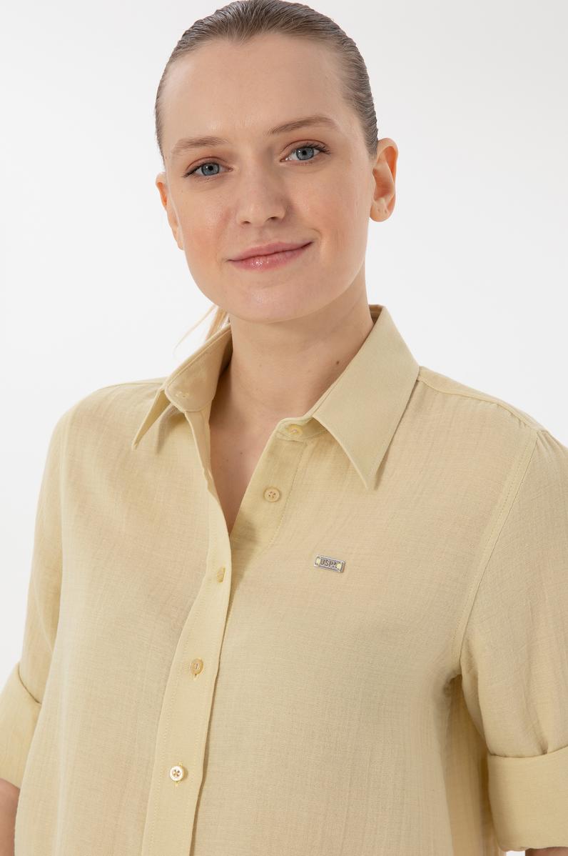 Kadın Açık Haki Uzun Kollu Tunik Gömlek