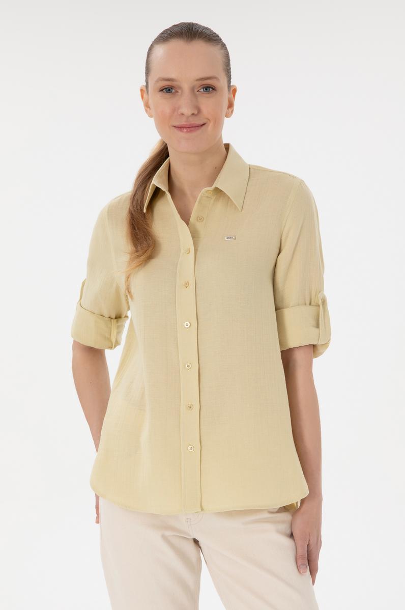 Kadın Açık Haki Uzun Kollu Tunik Gömlek