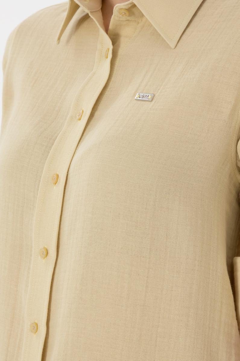 Kadın Açık Haki Uzun Kollu Tunik Gömlek