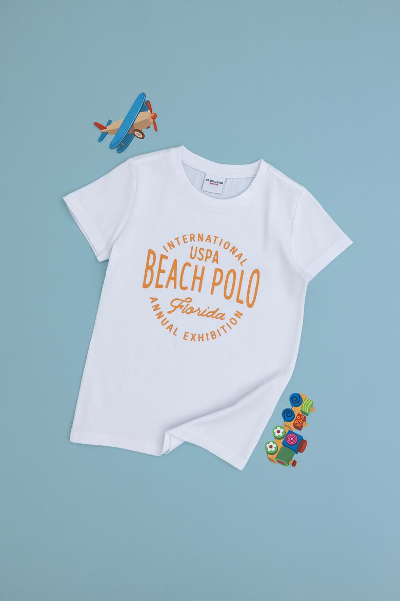 Erkek Çocuk Beyaz Bisiklet Yaka Tişört