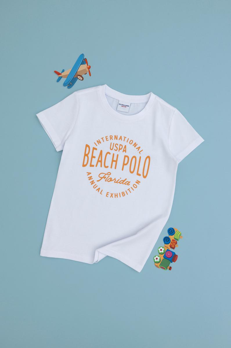 Erkek Çocuk Beyaz Bisiklet Yaka Tişört