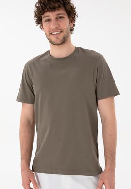 Erkek Regular Fit Bisiklet Yaka Vizon Basic Tişört - 50305928219