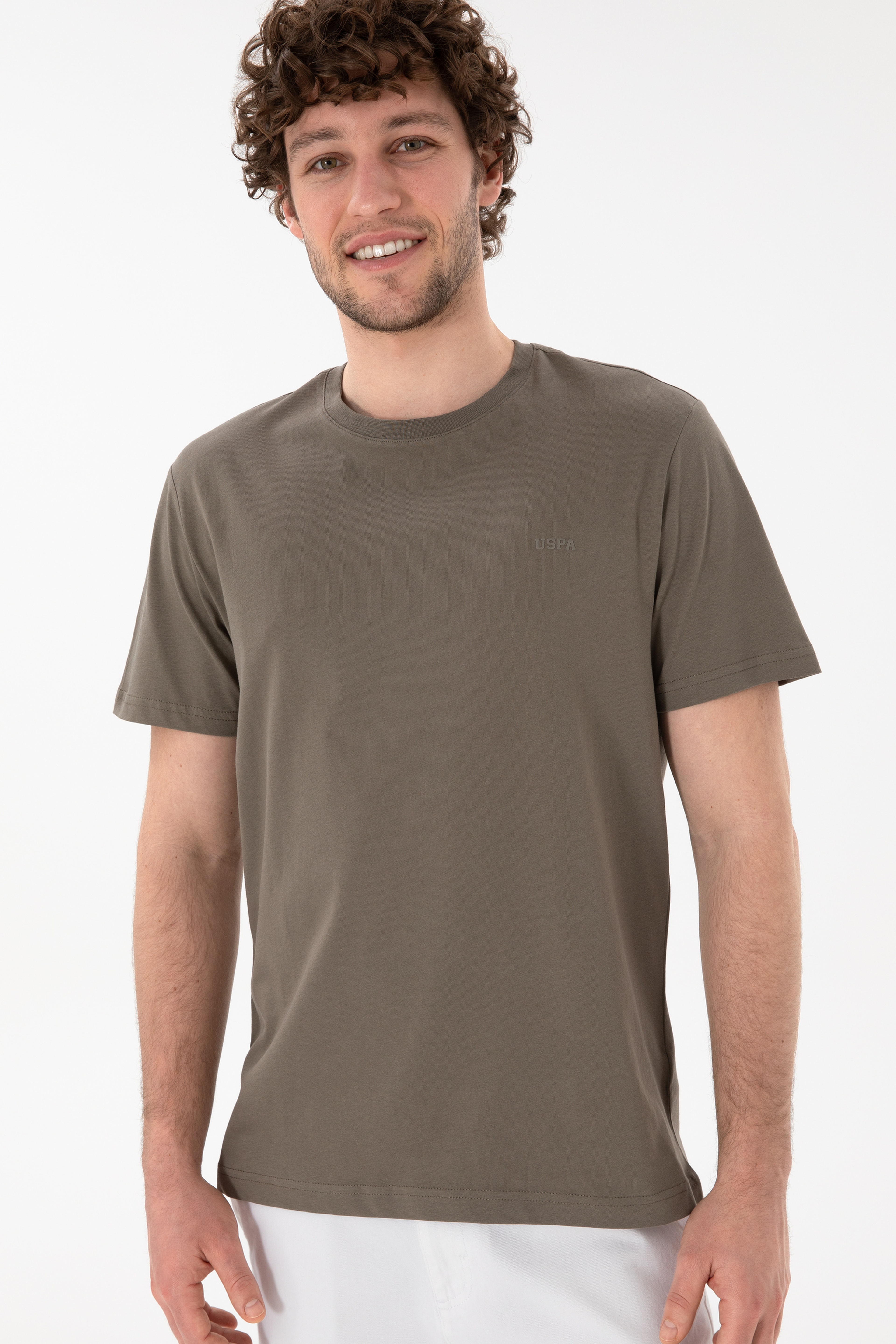 Erkek Regular Fit Bisiklet Yaka Vizon Basic Tişört - Image 4