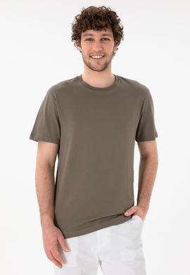 Erkek Regular Fit Bisiklet Yaka Vizon Basic Tişört - 50305928219