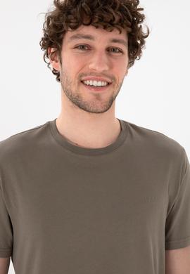 Erkek Regular Fit Bisiklet Yaka Vizon Basic Tişört - 50305928219