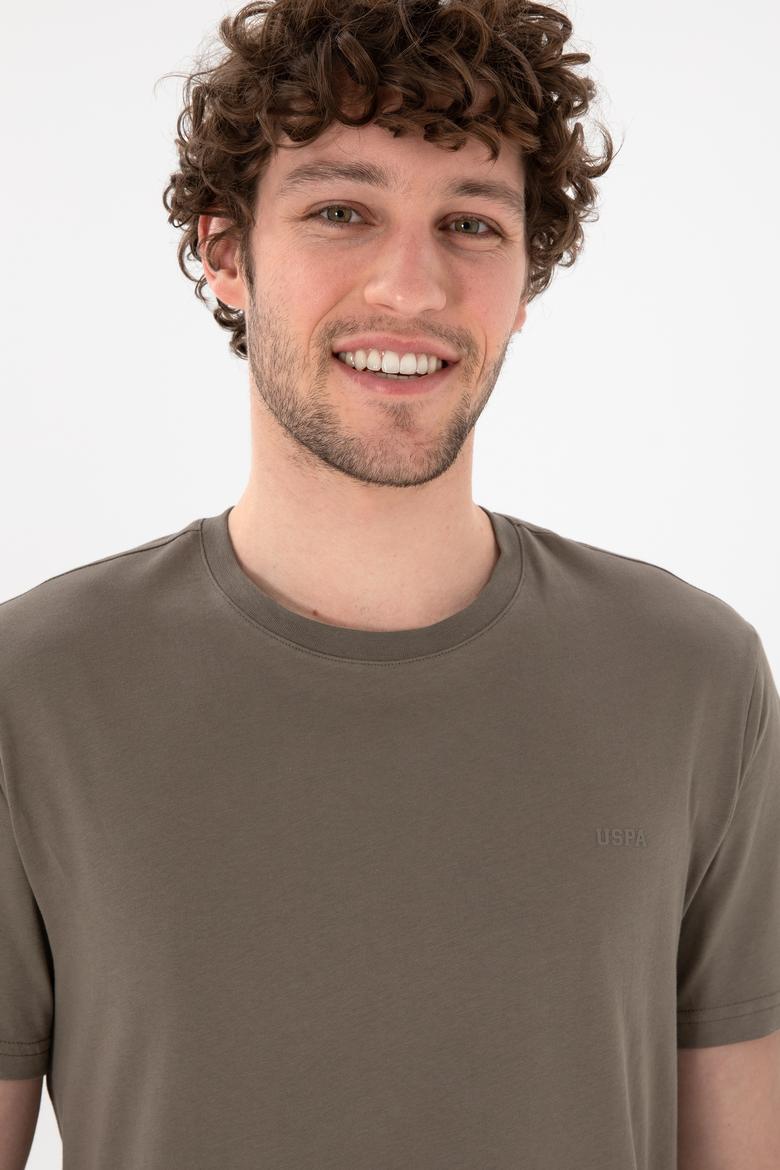 Erkek Regular Fit Bisiklet Yaka Vizon Basic Tişört - 50305928219