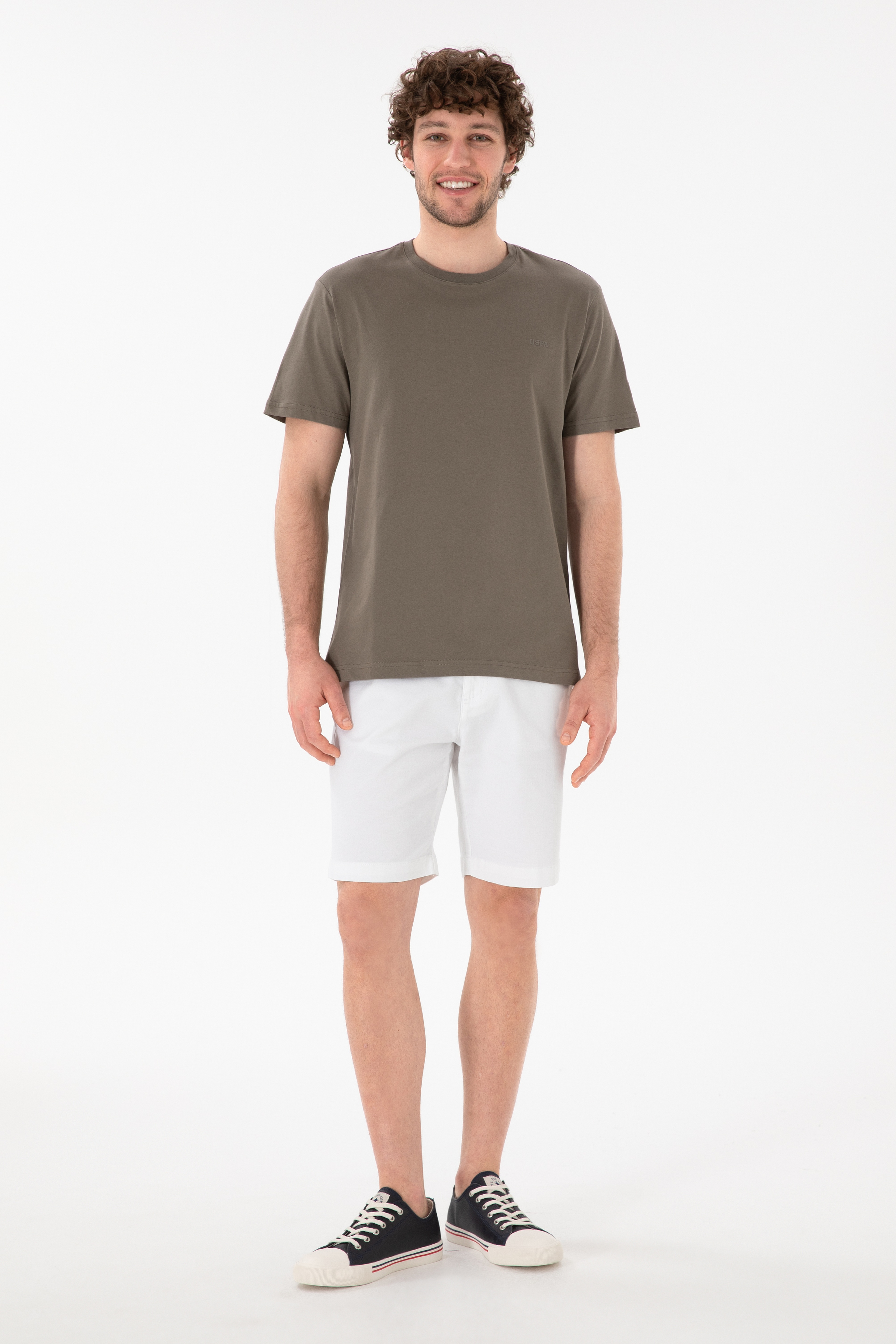 Erkek Regular Fit Bisiklet Yaka Vizon Basic Tişört - Image 5