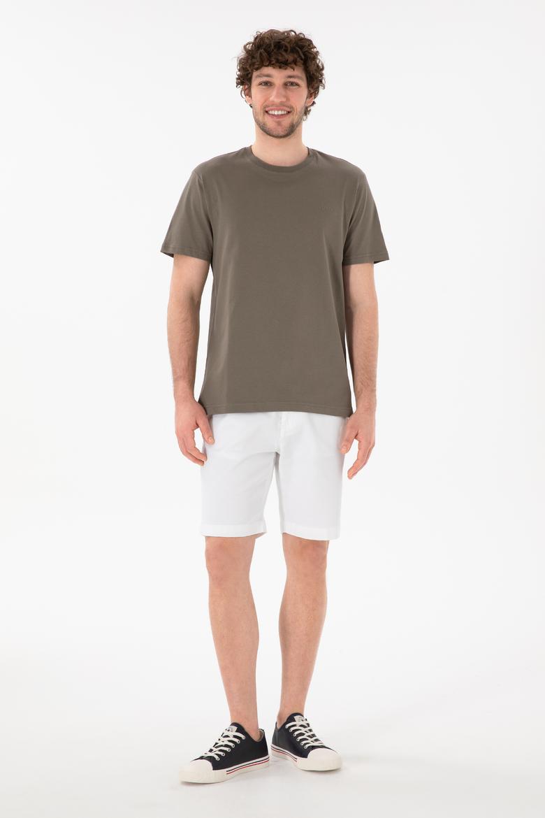 Erkek Regular Fit Bisiklet Yaka Vizon Basic Tişört - 50305928219