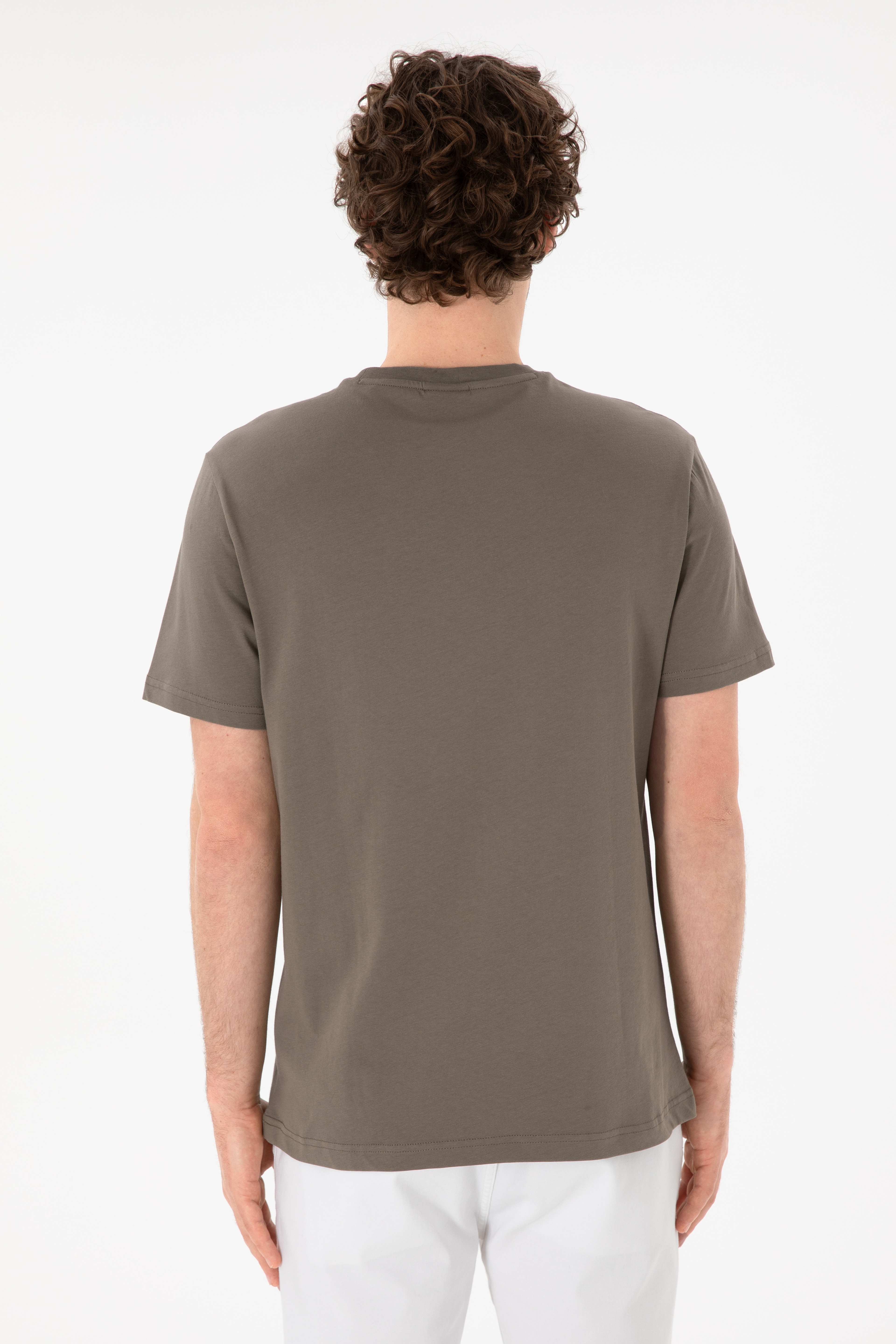 Erkek Regular Fit Bisiklet Yaka Vizon Basic Tişört - Image 6
