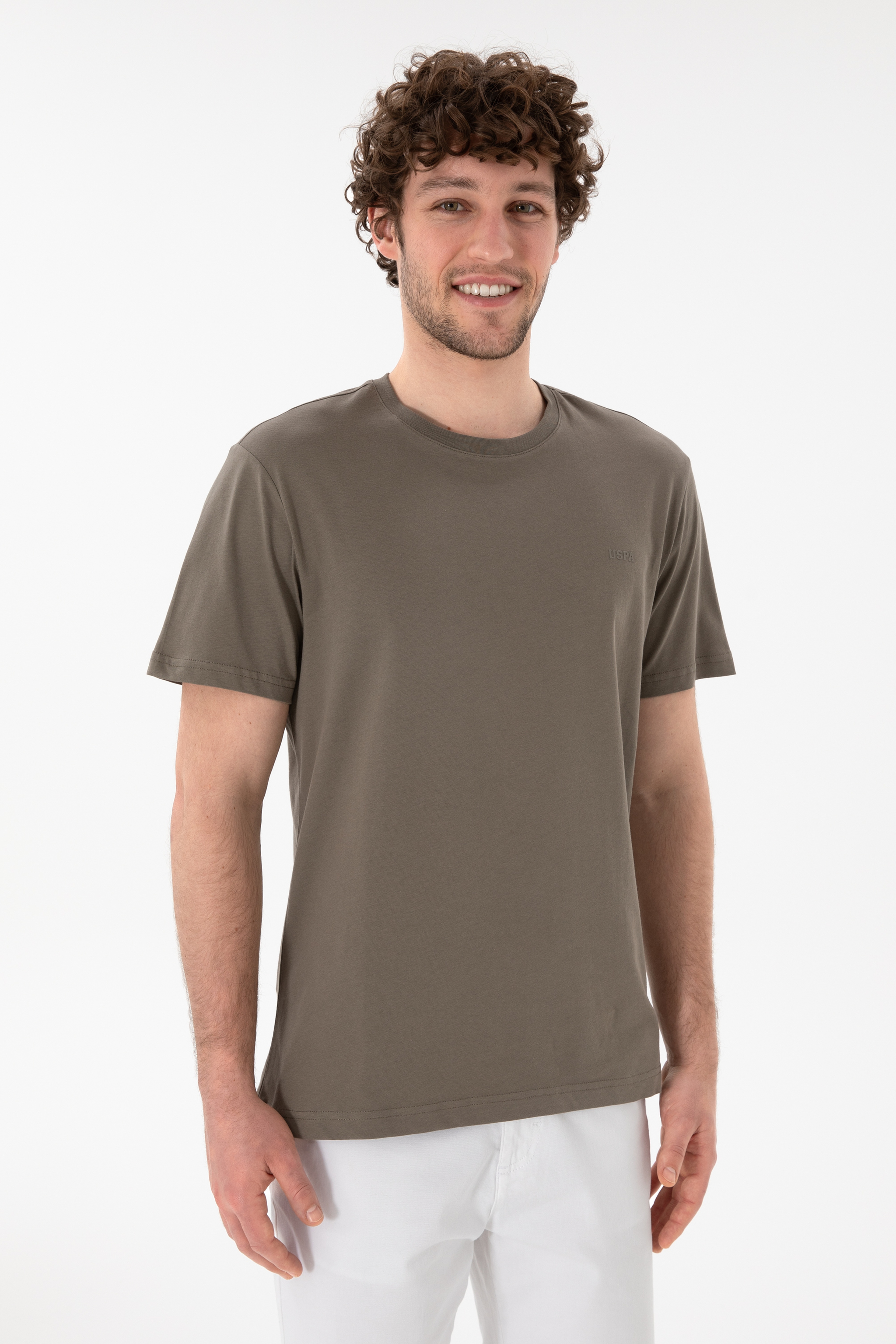 Erkek Regular Fit Bisiklet Yaka Vizon Basic Tişört - Image 2