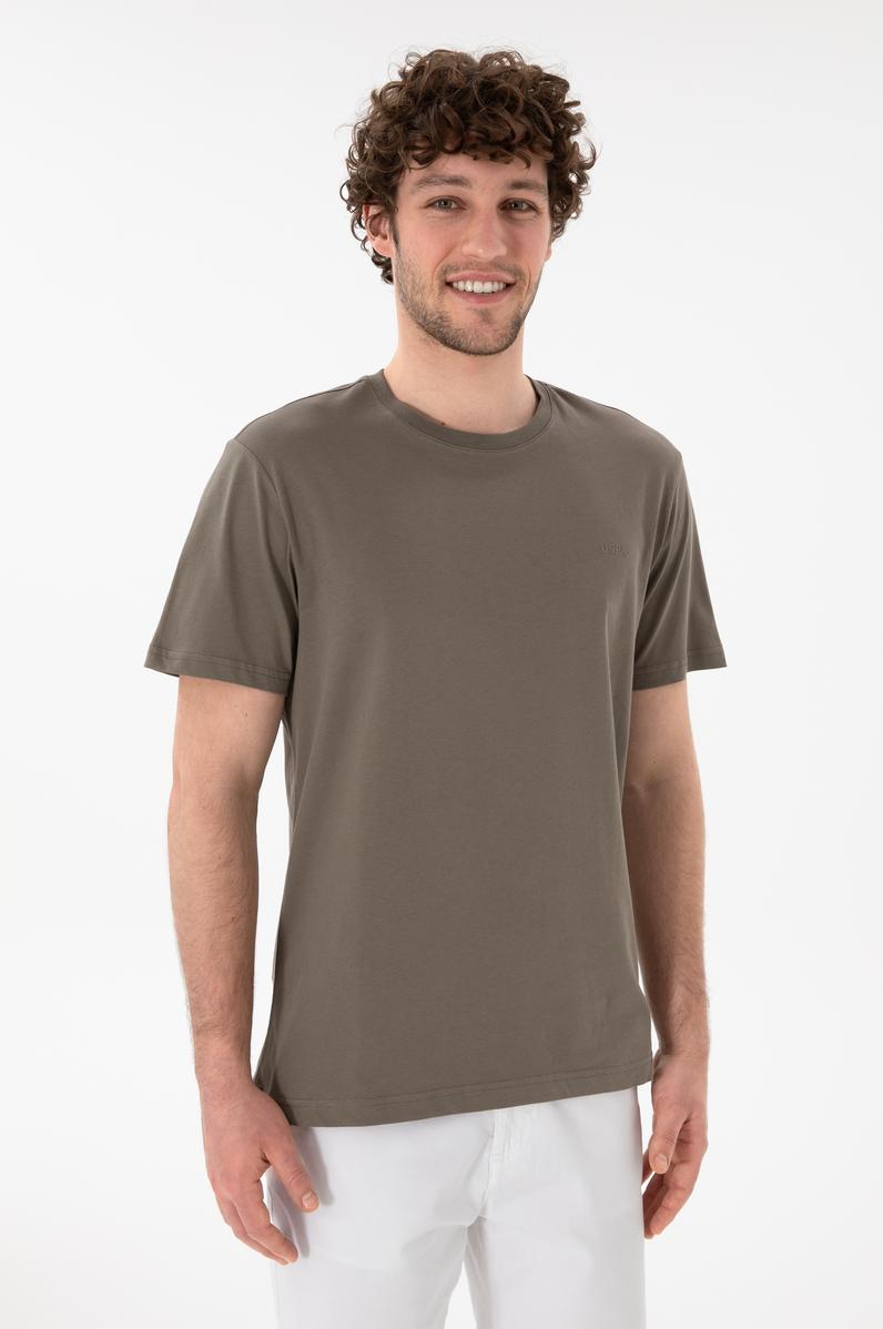 Erkek Regular Fit Bisiklet Yaka Vizon Basic Tişört