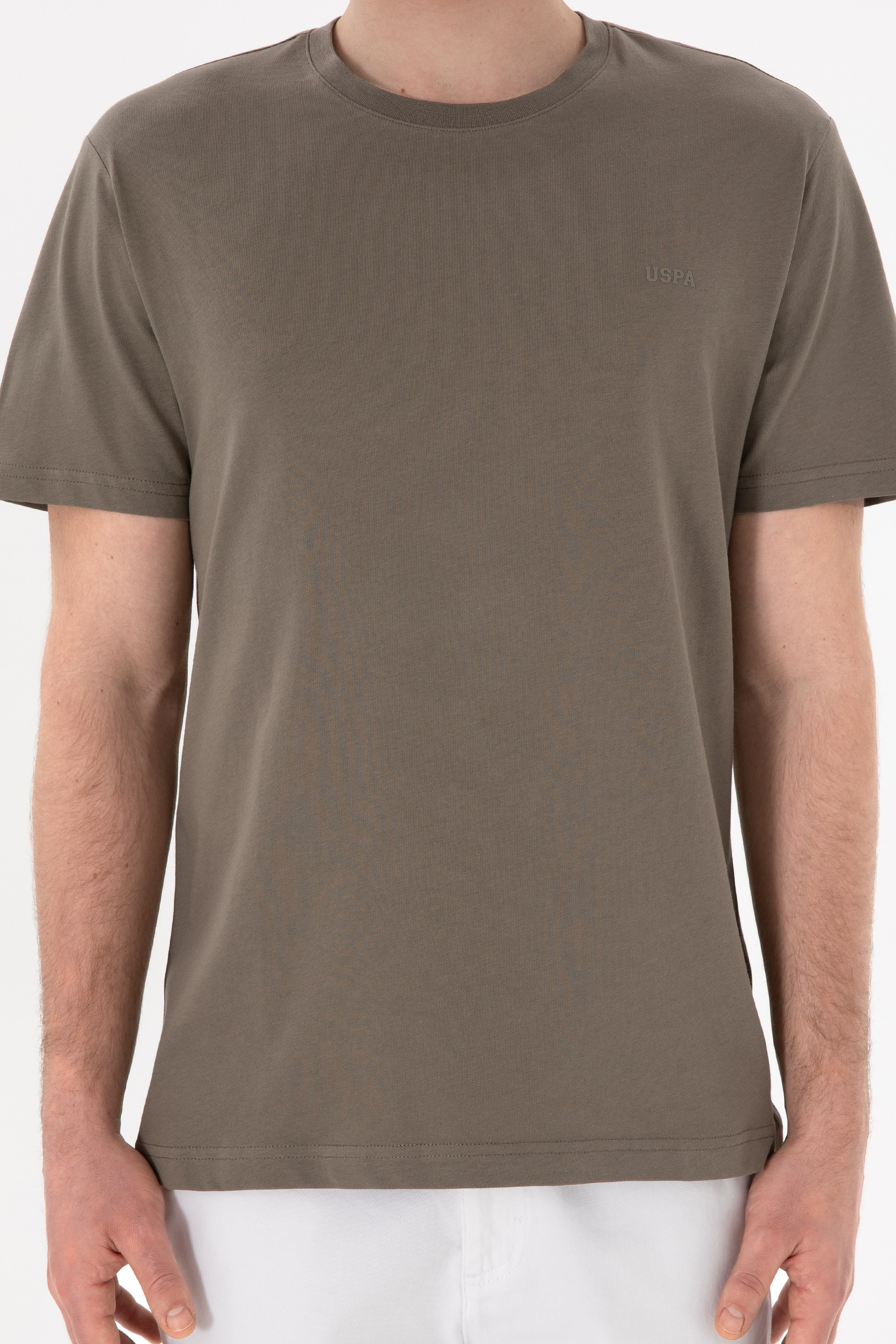 Erkek Regular Fit Bisiklet Yaka Vizon Basic Tişört