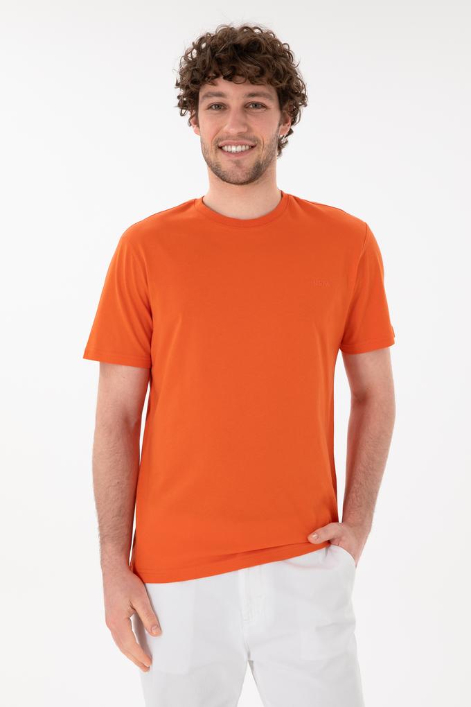 Erkek Regular Fit Bisiklet Yaka Nar Çiçeği Basic Tişört