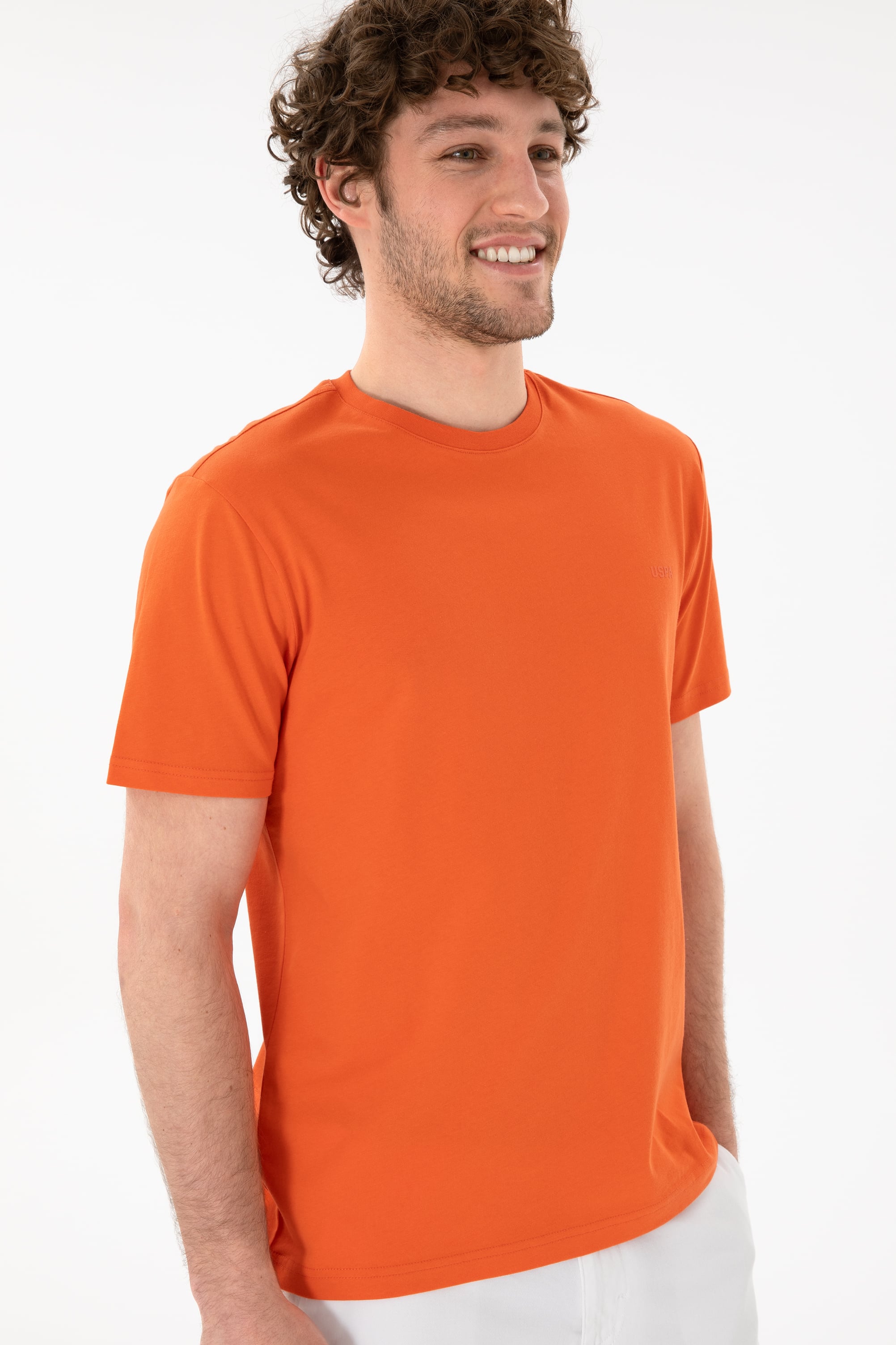 Erkek Regular Fit Bisiklet Yaka Nar Çiçeği Basic Tişört - Image 4