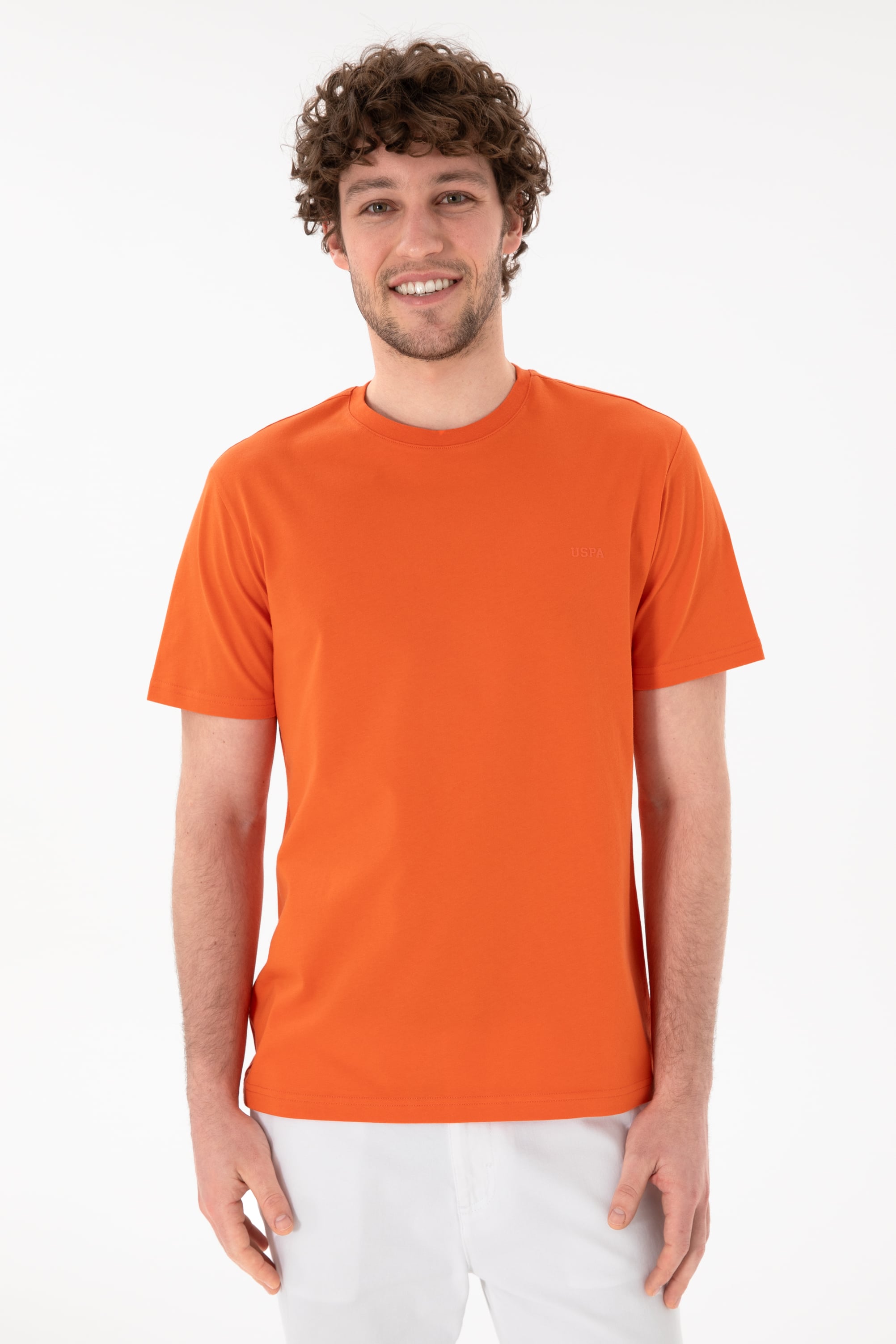 Erkek Regular Fit Bisiklet Yaka Nar Çiçeği Basic Tişört