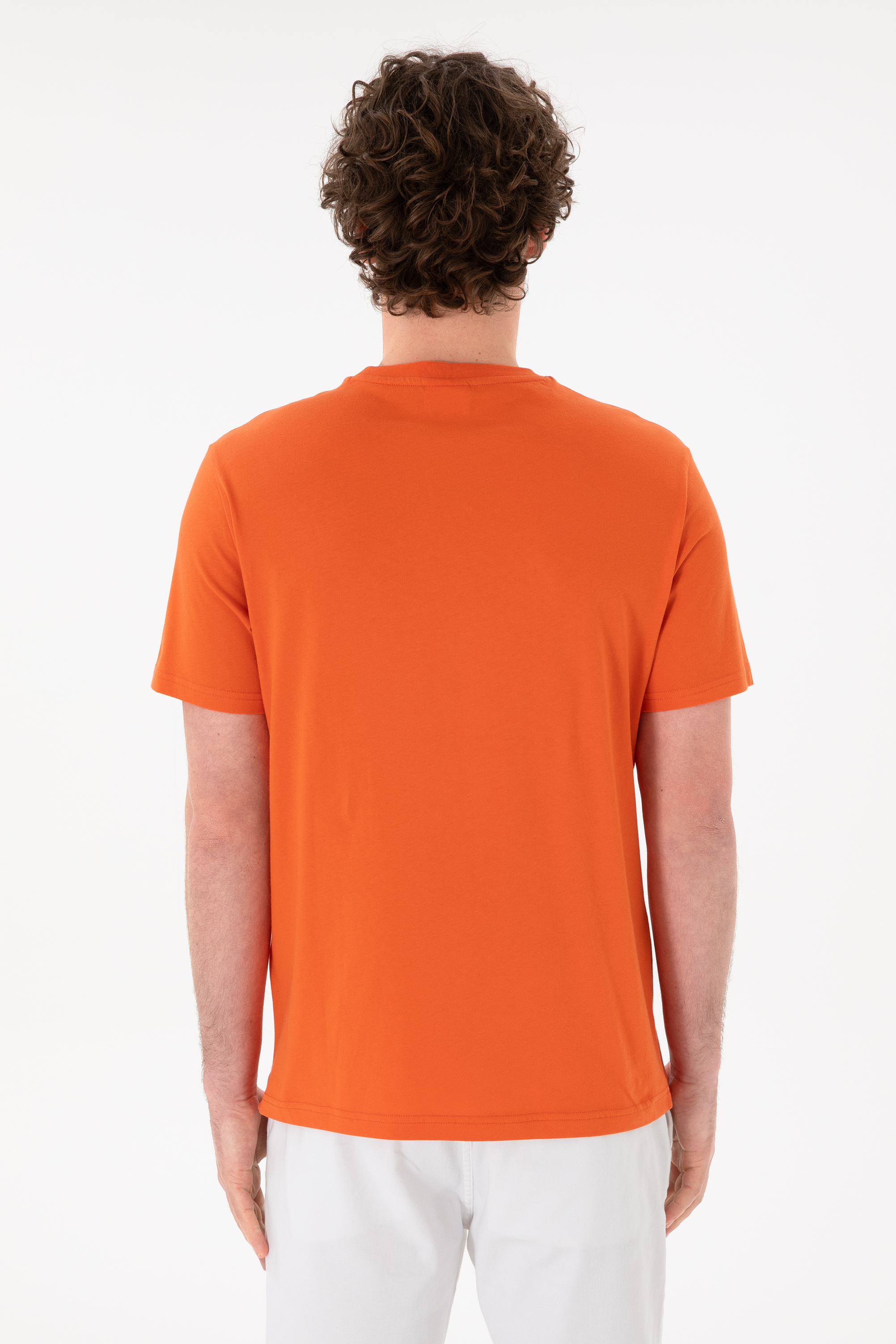 Erkek Regular Fit Bisiklet Yaka Nar Çiçeği Basic Tişört
