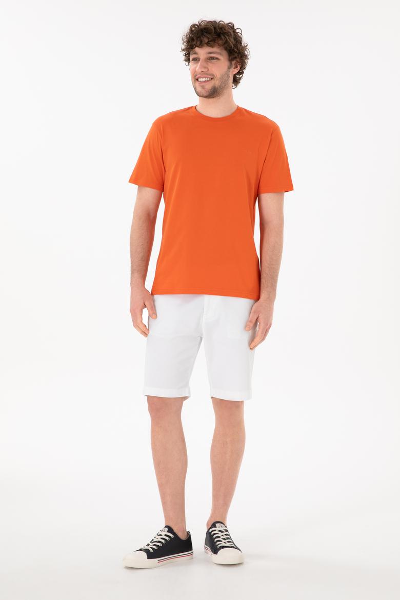 Erkek Regular Fit Bisiklet Yaka Nar Çiçeği Basic Tişört - 50305928141