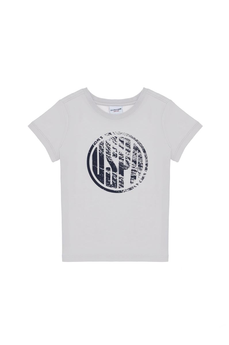 Erkek Çocuk Açık Gri Basic Bisiklet Yaka Tişört