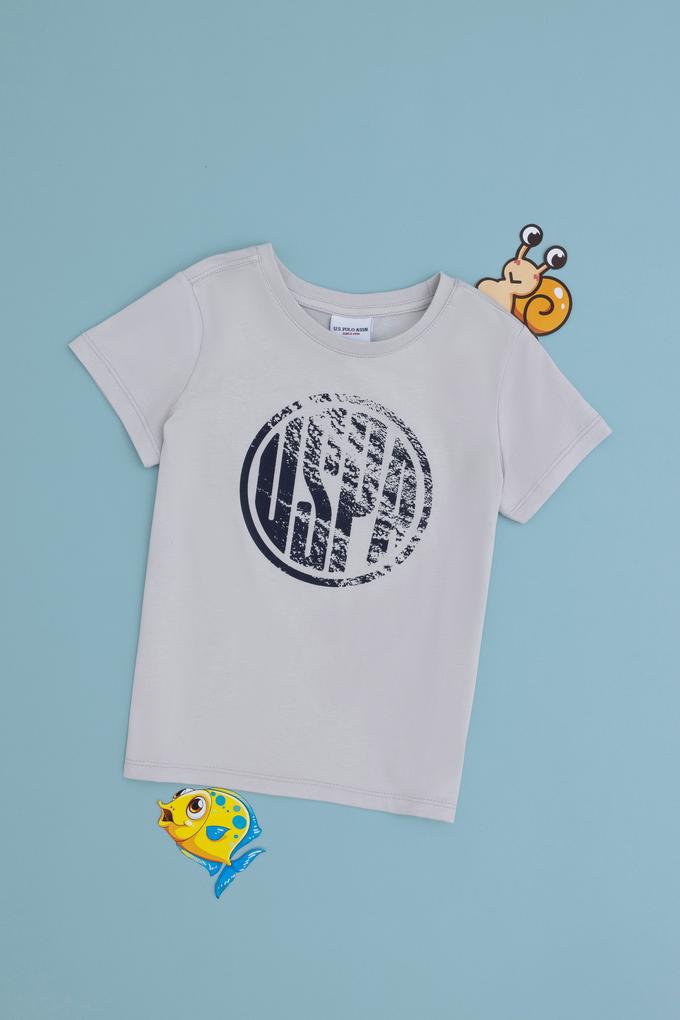 Erkek Çocuk Açık Gri Basic Bisiklet Yaka Tişört