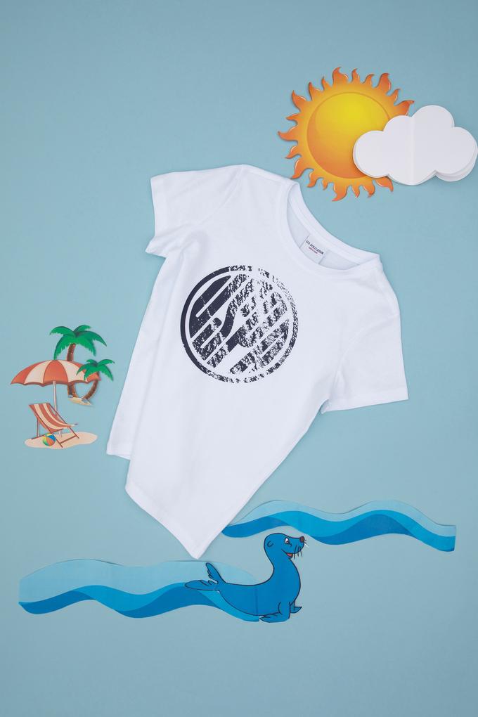 Erkek Çocuk Beyaz Basic Bisiklet Yaka Tişört