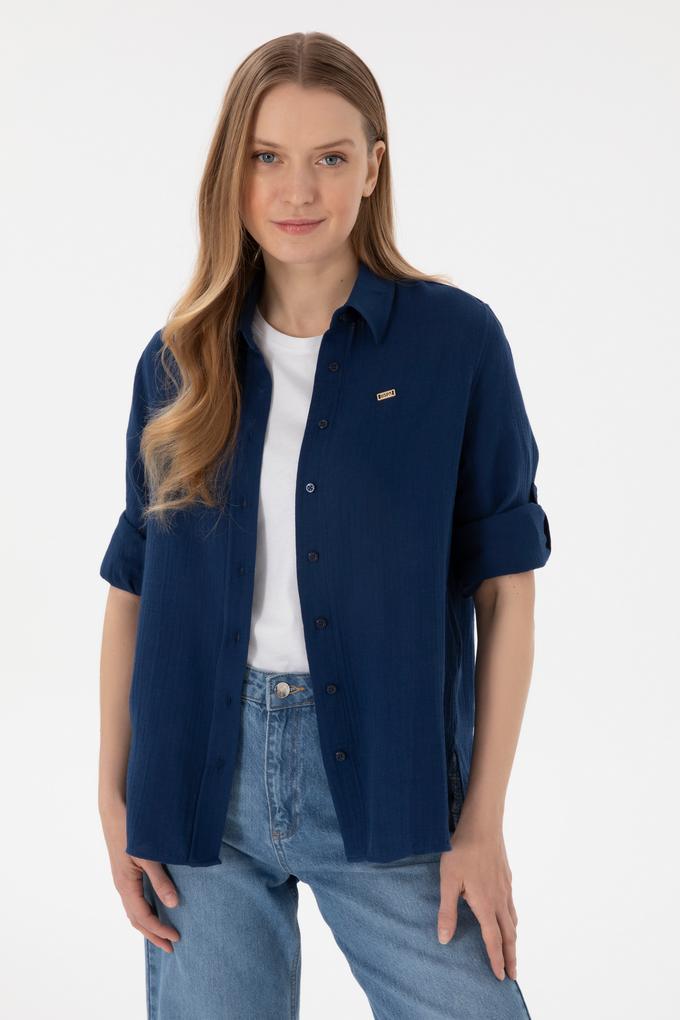 Kadın Lacivert Uzun Kollu Tunik Gömlek