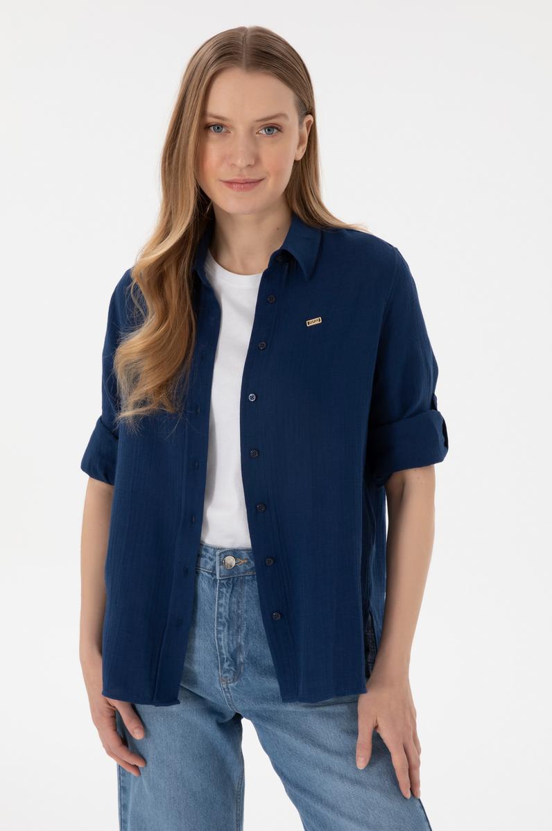 Kadın Lacivert Uzun Kollu Tunik Gömlek