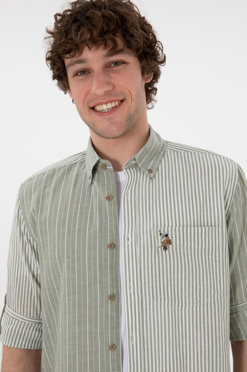 Erkek Koyu Haki Uzun Kollu Gömlek