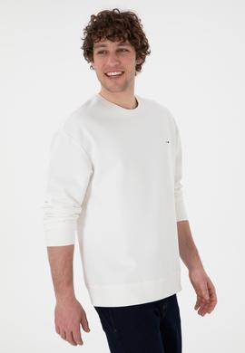 Erkek Comfort Fit Bisiklet Yaka Ekru İnce Sweatshirt - 50309858030