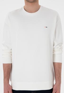 Erkek Comfort Fit Bisiklet Yaka Ekru İnce Sweatshirt - 50309858030