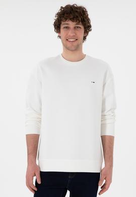 Erkek Comfort Fit Bisiklet Yaka Ekru İnce Sweatshirt - 50309858030