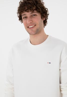 Erkek Comfort Fit Bisiklet Yaka Ekru İnce Sweatshirt - 50309858030