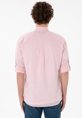 Erkek Açık Pembe Keten Görünümlü Basic Gömlek - 50306285078