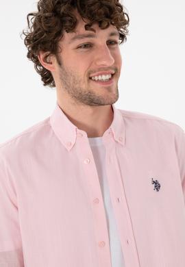 Erkek Açık Pembe Keten Görünümlü Basic Gömlek - 50306285078