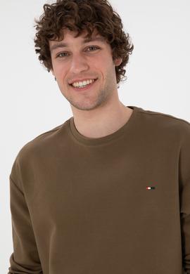 Erkek Comfort Fit Bisiklet Yaka Haki İnce Sweatshirt - 50309858040