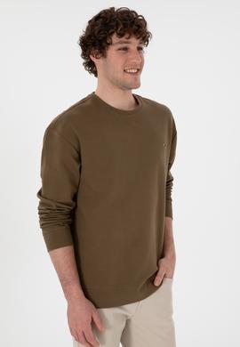 Erkek Comfort Fit Bisiklet Yaka Haki İnce Sweatshirt - 50309858040