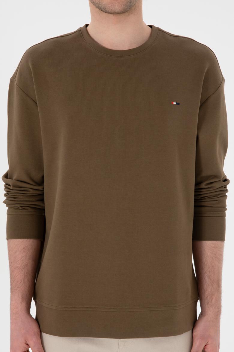 Erkek Comfort Fit Bisiklet Yaka Haki İnce Sweatshirt - 50309858040