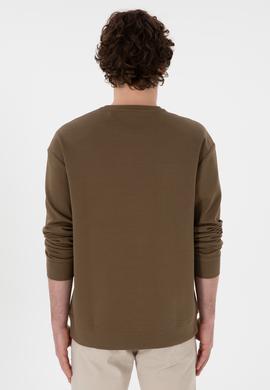 Erkek Comfort Fit Bisiklet Yaka Haki İnce Sweatshirt - 50309858040