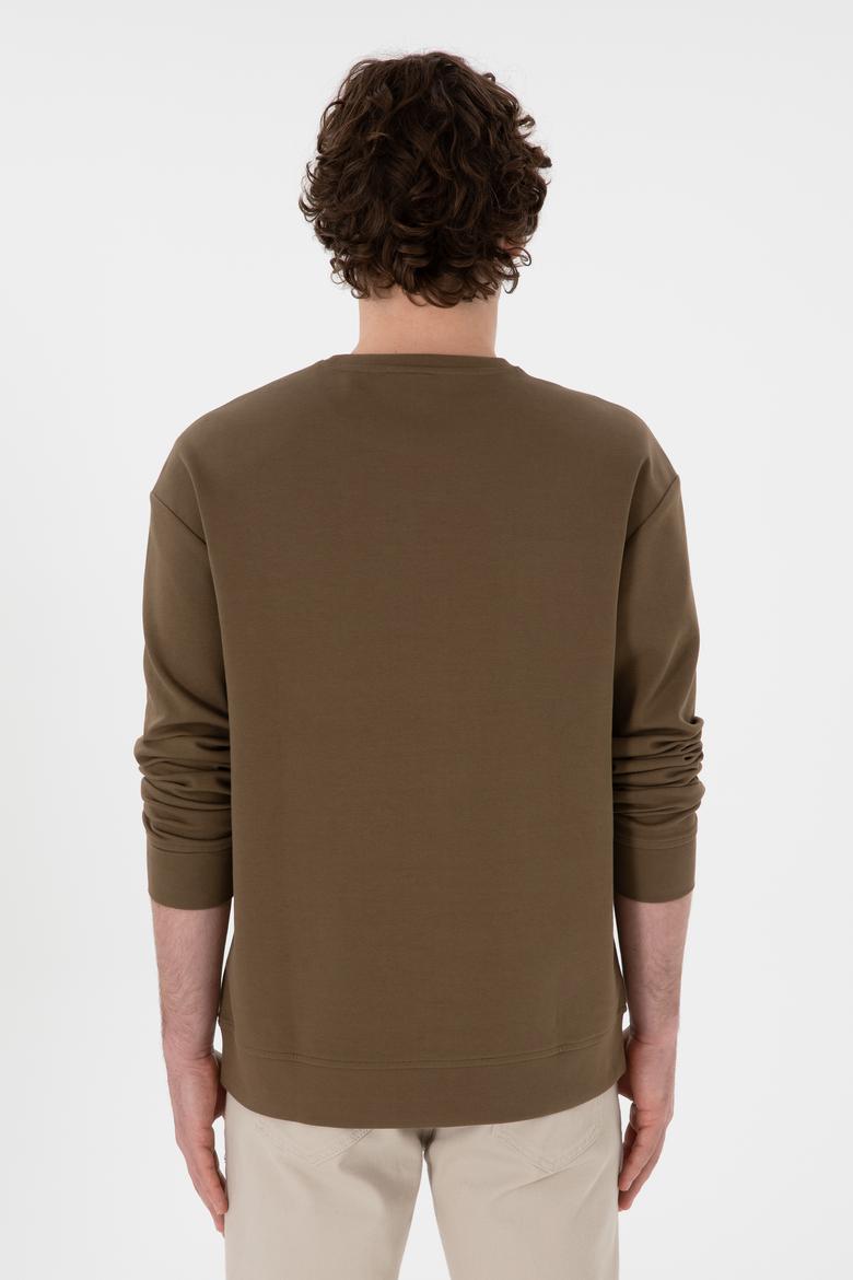 Erkek Comfort Fit Bisiklet Yaka Haki İnce Sweatshirt - 50309858040