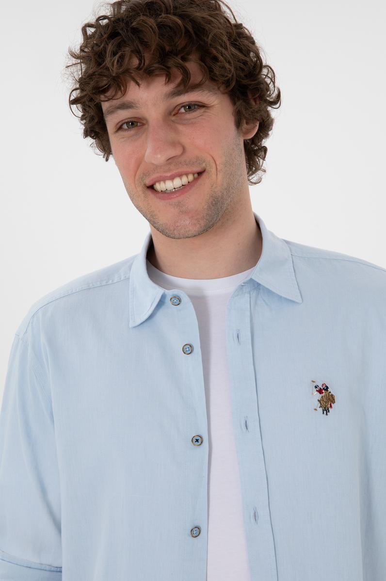 Erkek Açık Mavi Uzun Kollu Basic Gömlek