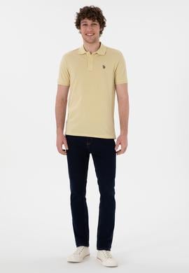 Erkek Slim Fit Polo Yaka Açık Haki Basic Tişört - 50297984324