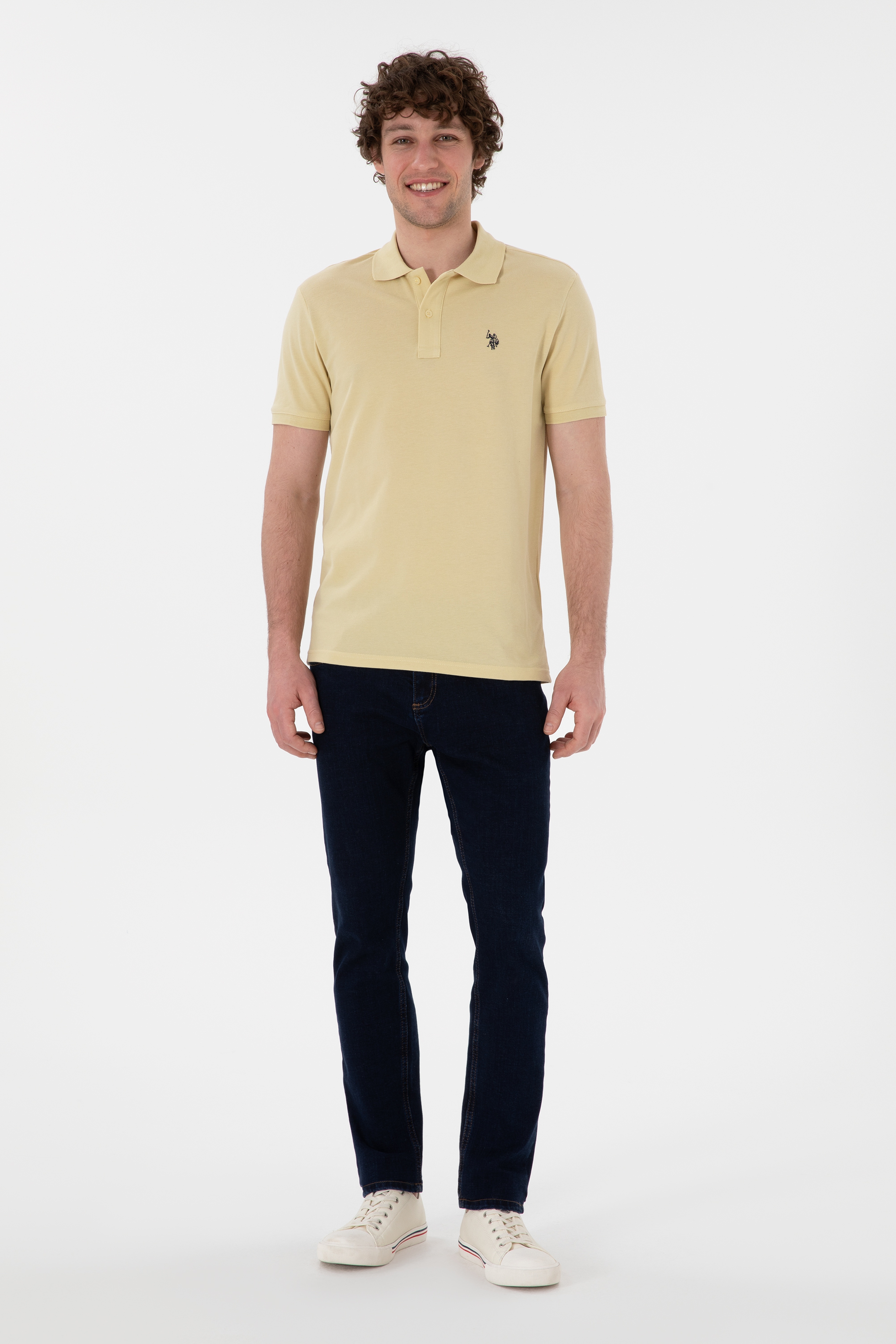 Erkek Slim Fit Polo Yaka Açık Haki Basic Tişört - Image 4