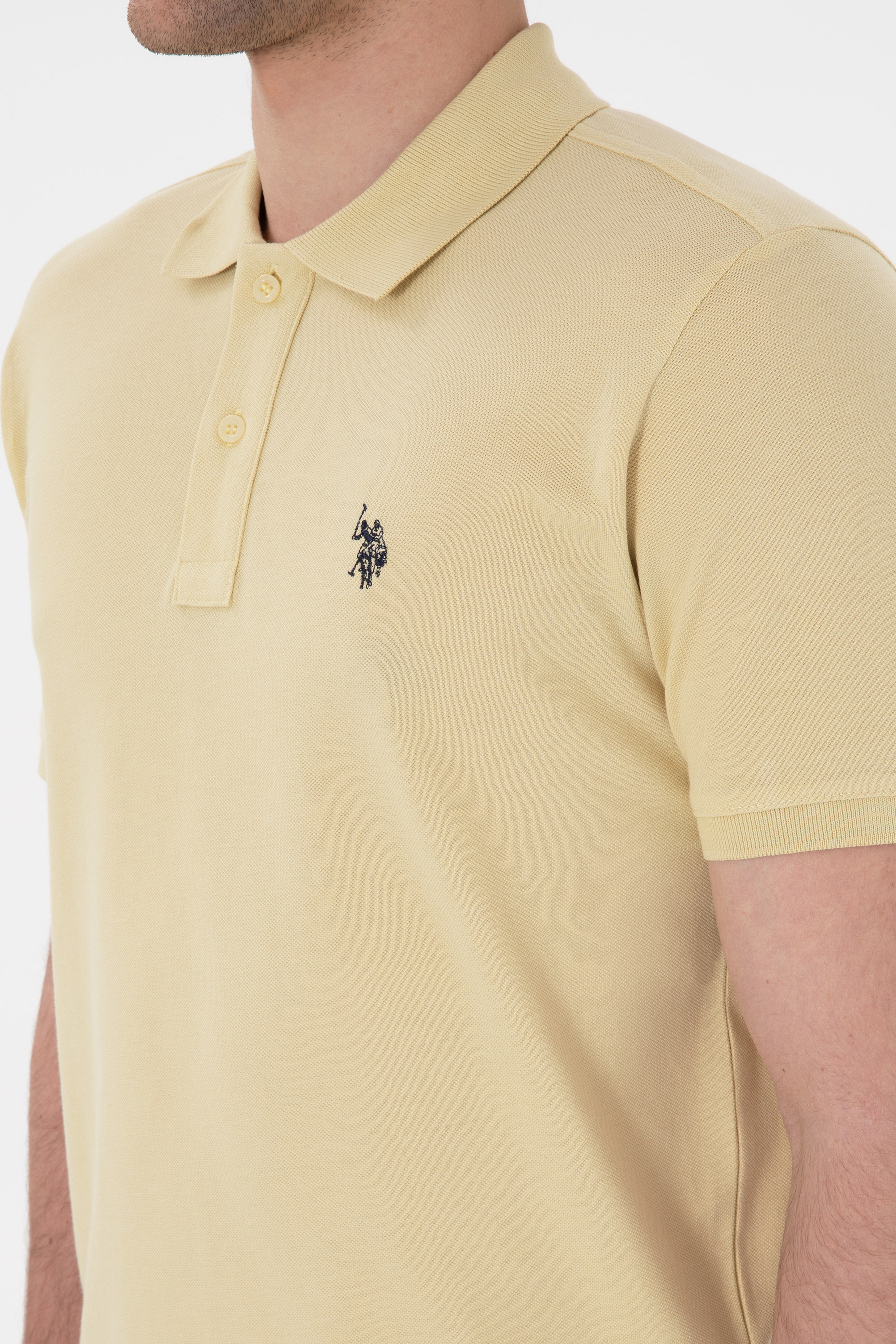 Erkek Slim Fit Polo Yaka Açık Haki Basic Tişört - Image 7