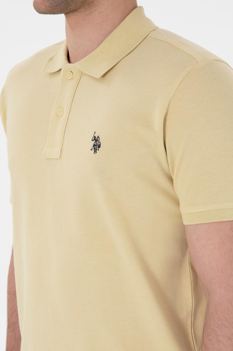 Erkek Slim Fit Polo Yaka Açık Haki Basic Tişört