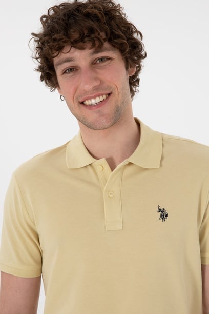 Erkek Slim Fit Polo Yaka Açık Haki Basic Tişört