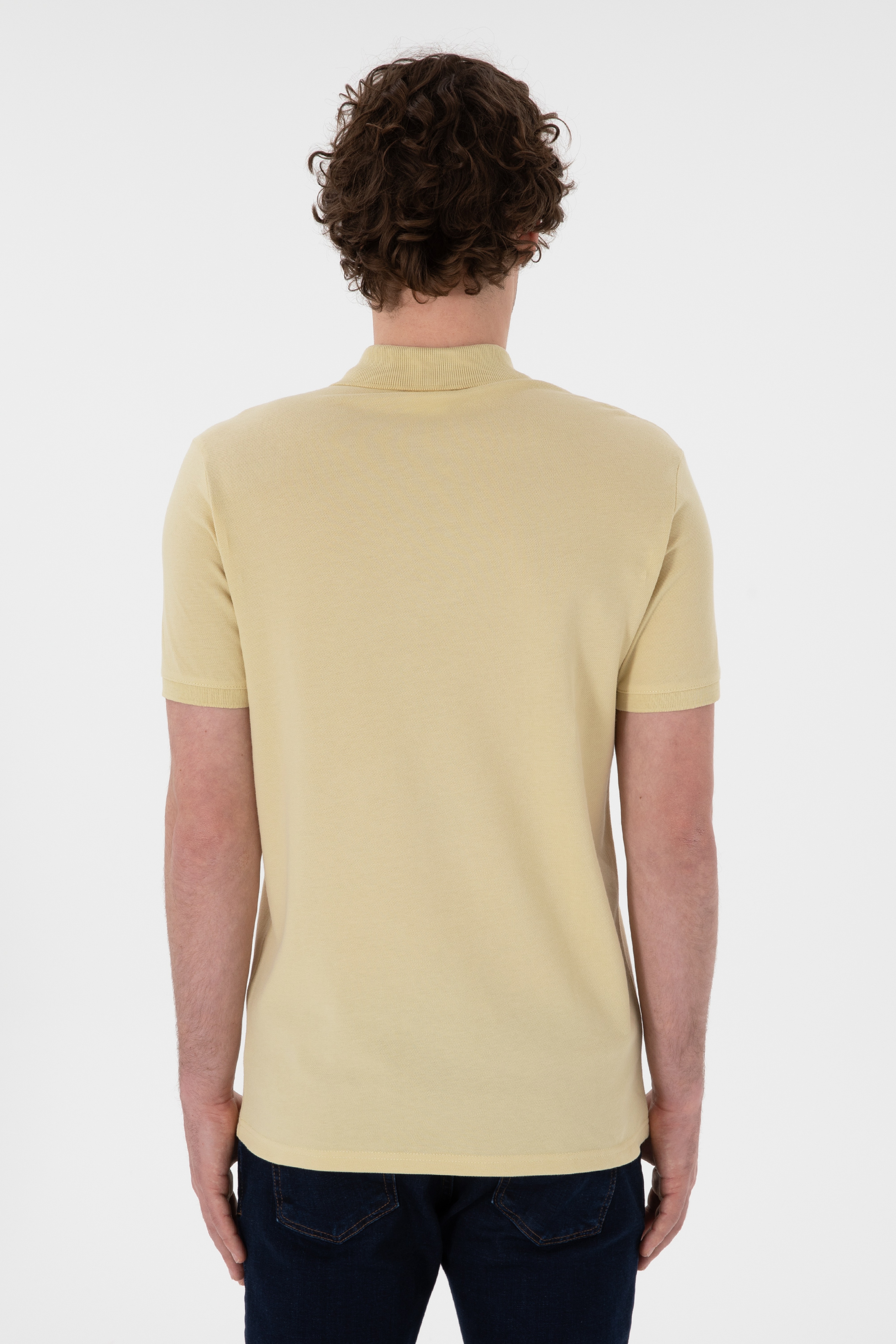 Erkek Slim Fit Polo Yaka Açık Haki Basic Tişört - Image 5