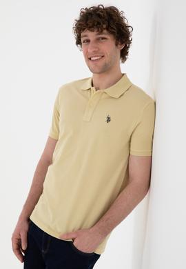 Erkek Slim Fit Polo Yaka Açık Haki Basic Tişört - 50297984324